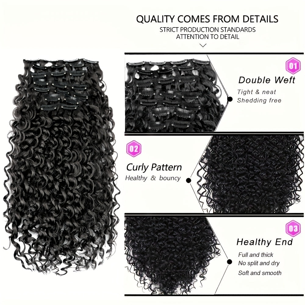 Deep Brown Clip-in Hair Extensions - Jerry Curl Style, High-Temperature Synthetic Fiber, Perfect for Women'S Hair Extensions, Natural Looking Basics Collection, Hair Extension for Women